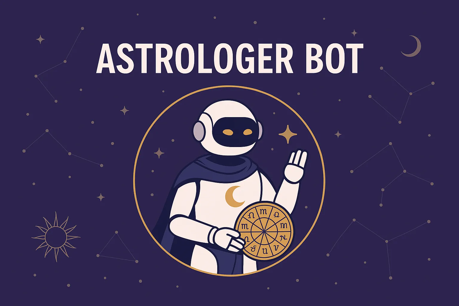 Illustration of an Astrologer Bot with zodiac signs